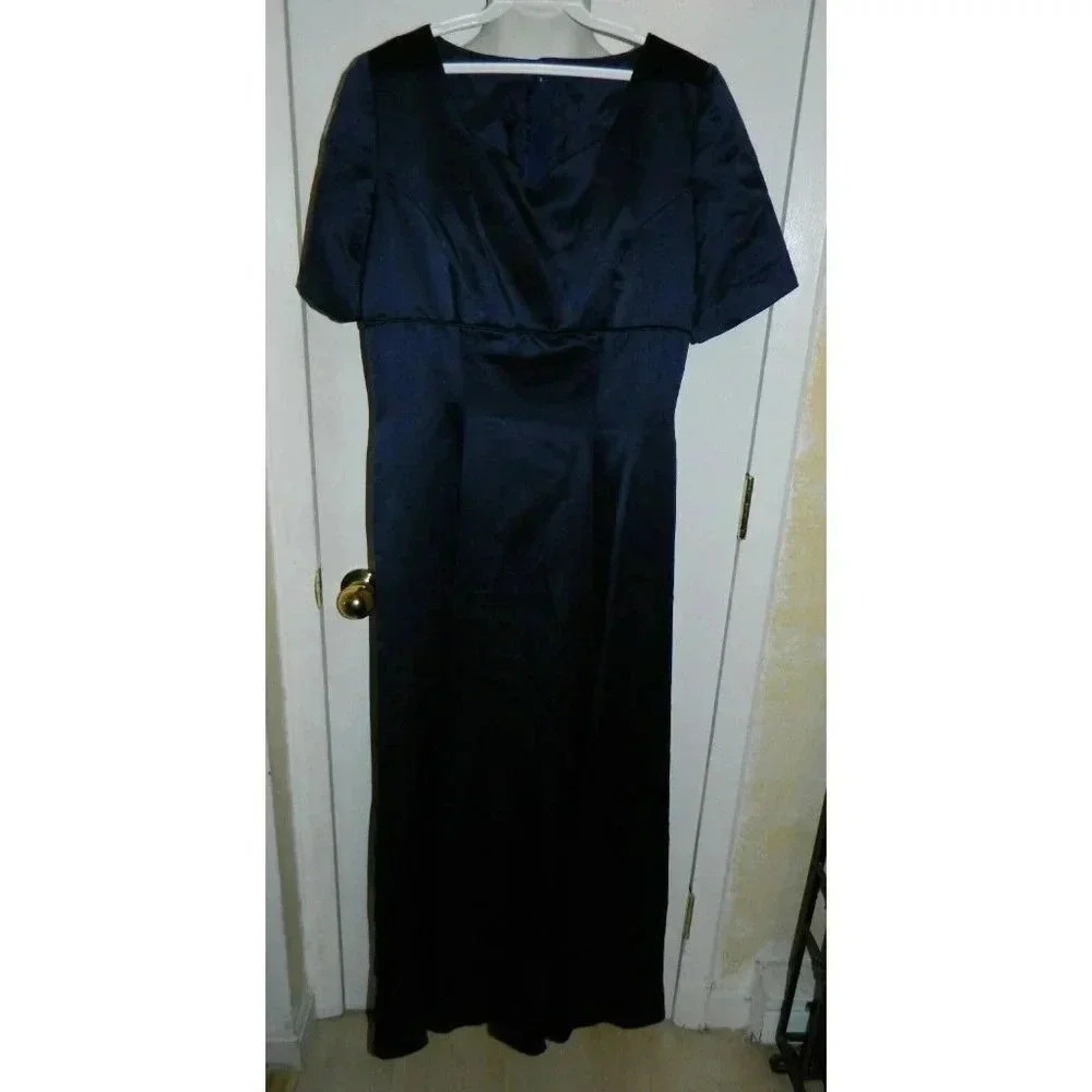 VTG 1980-90's MARLENE'S Bridal Navy Blue Sateen Polyester Bridal Party Dress 8